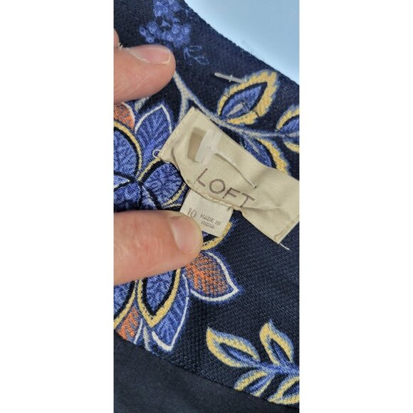 LOFT Womens Blazer Navy floral cotton blend  Size 10 Eyelet Crochet Trim Open - Picture 9 of 14